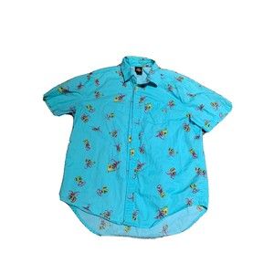 Looney Tunes Mens Button Up Shirt S Turquoise Marvin The Martian All Over Print